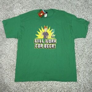 Vintage King Of The Hill Shirt 2XL Green Tee Will Work For Beer Dale Gribble Men